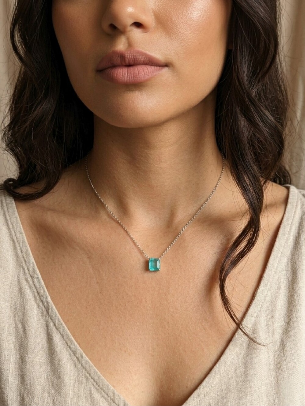 0.50ct Teal Tourmaline Silver Princess Pendant & Chain Necklace